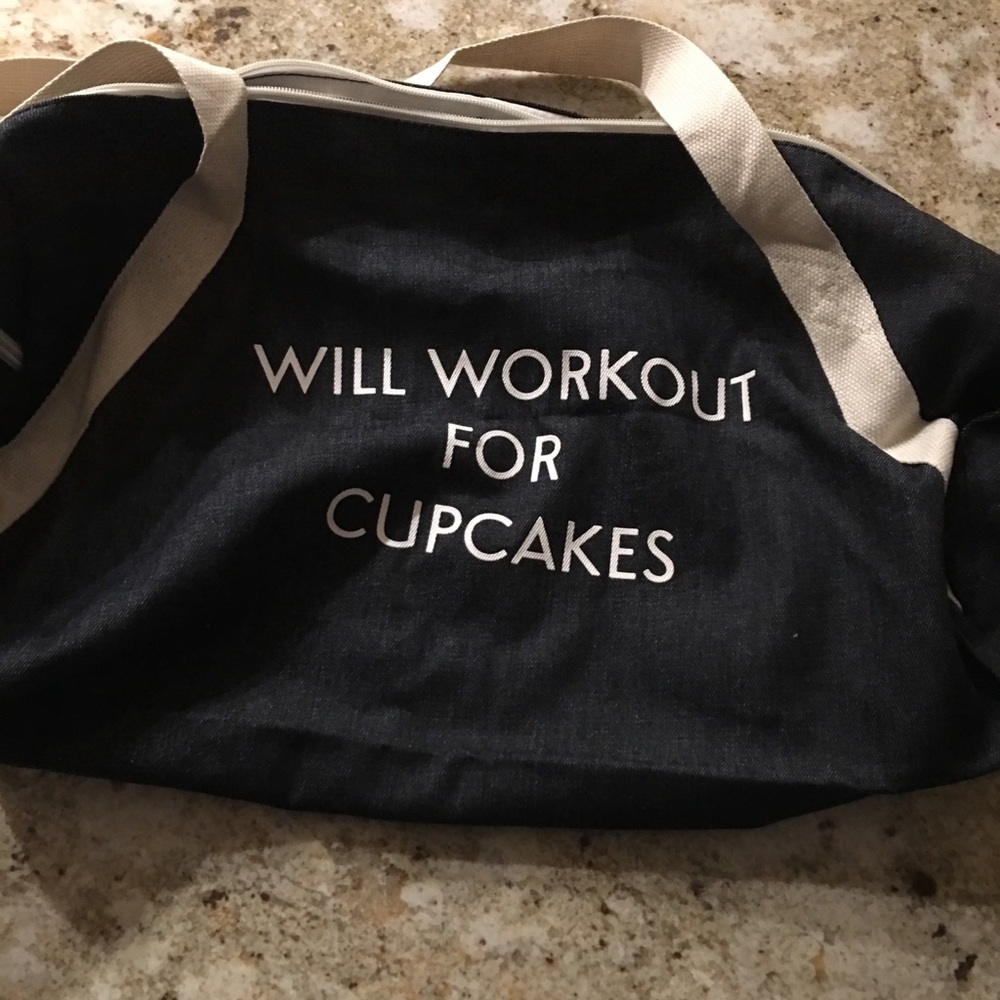 Navy blue and white gym bag